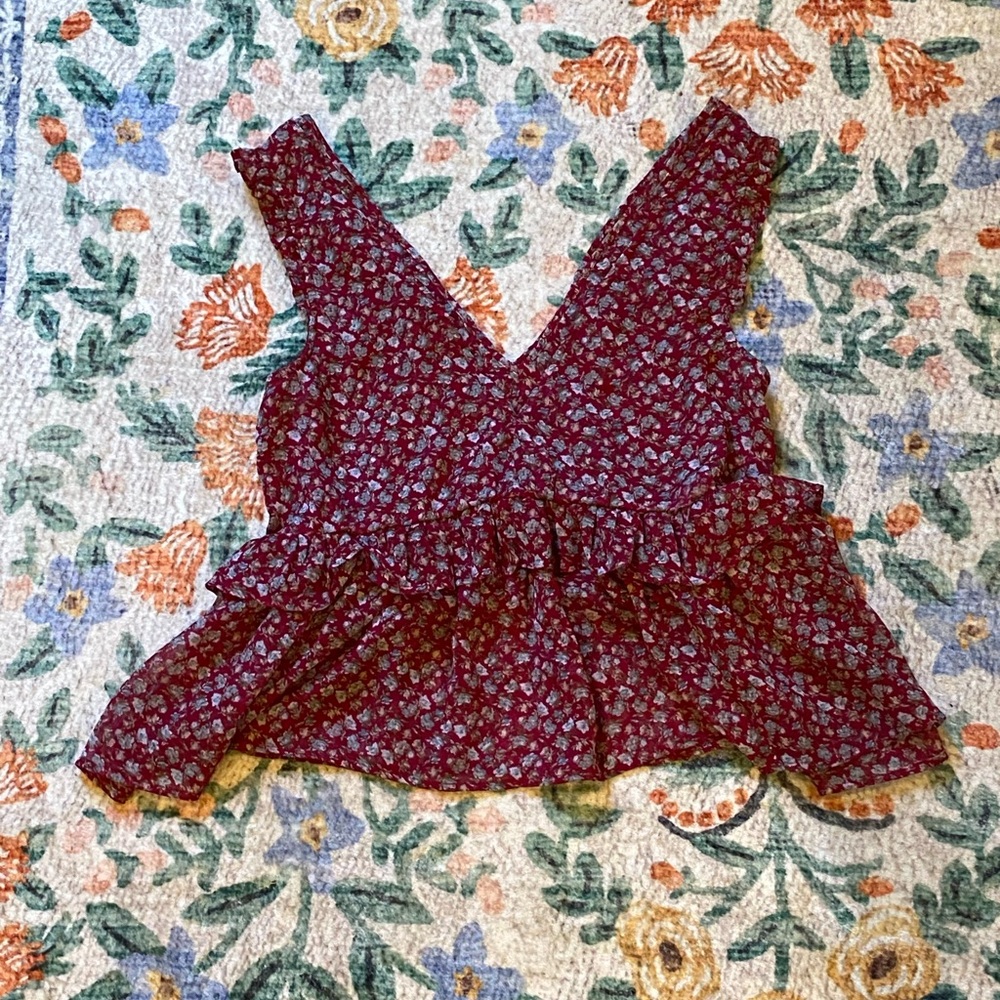 American Eagle Outfitters Burgundy Floral Blouse